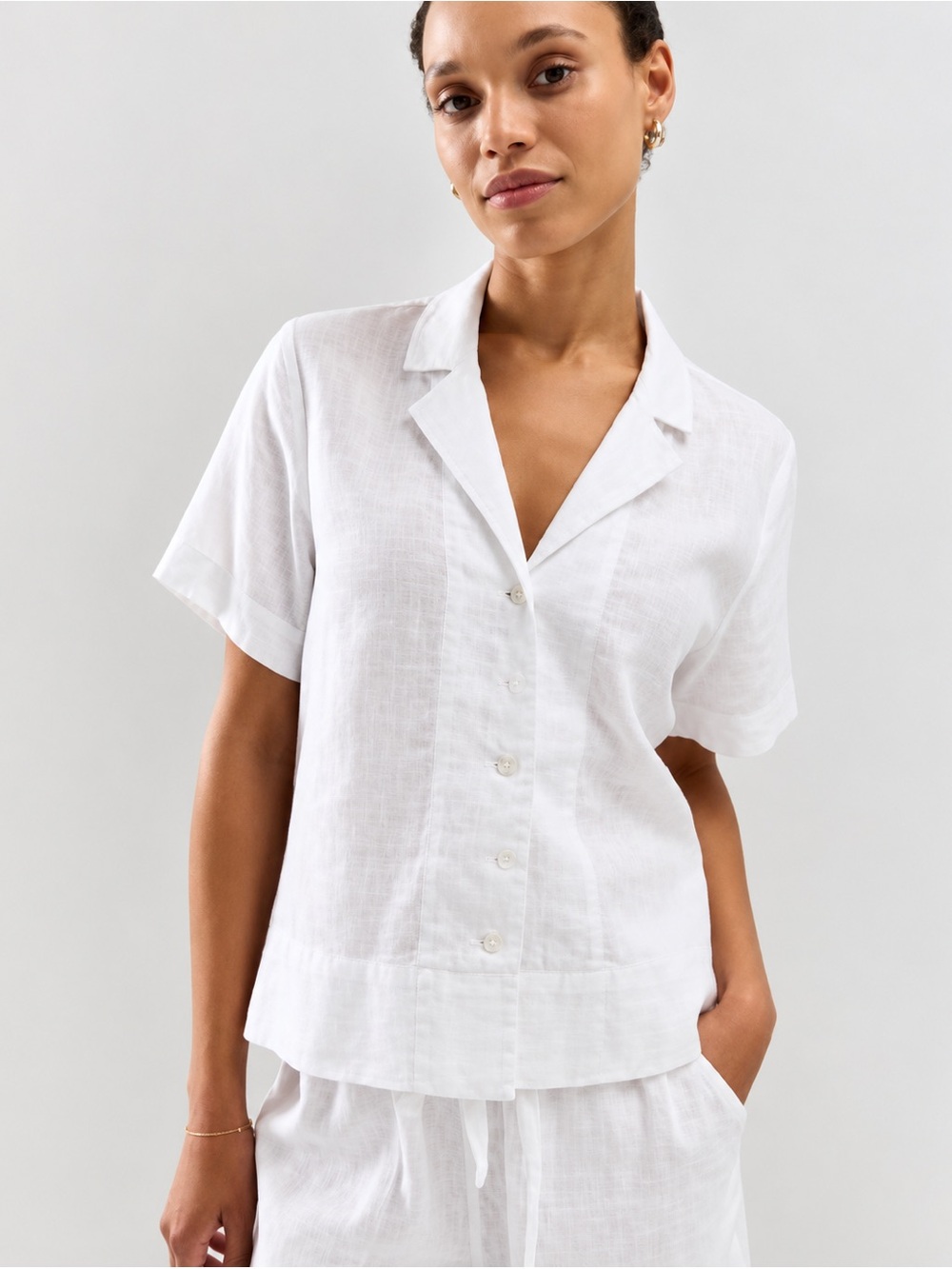 Quince 100% European Linen Boxy Button Up Shirt Large White